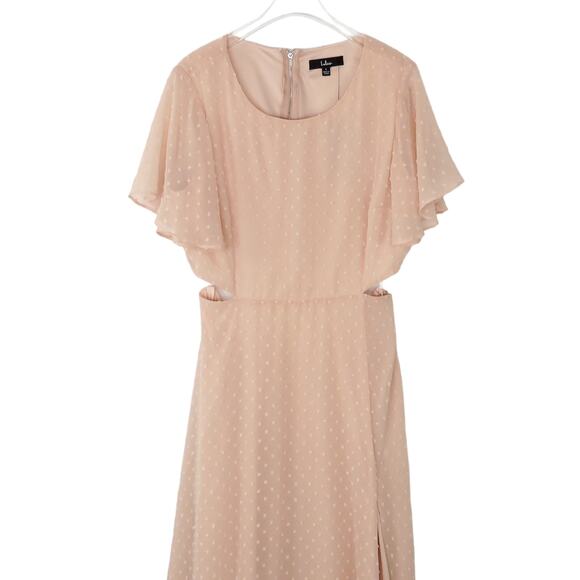 Lulus Deep in My Heart Blush Swiss Dot Cutout Maxi Dress Pink Formal Gown Large - Picture 5 of 13